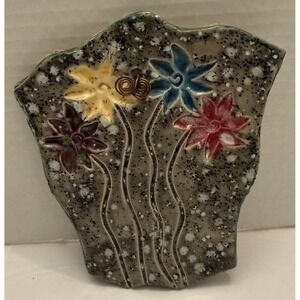 6.25"‎ H x 5.5" W Speckled Wall Art Of Colorful Flowers Signed Piece Wavy Edges
